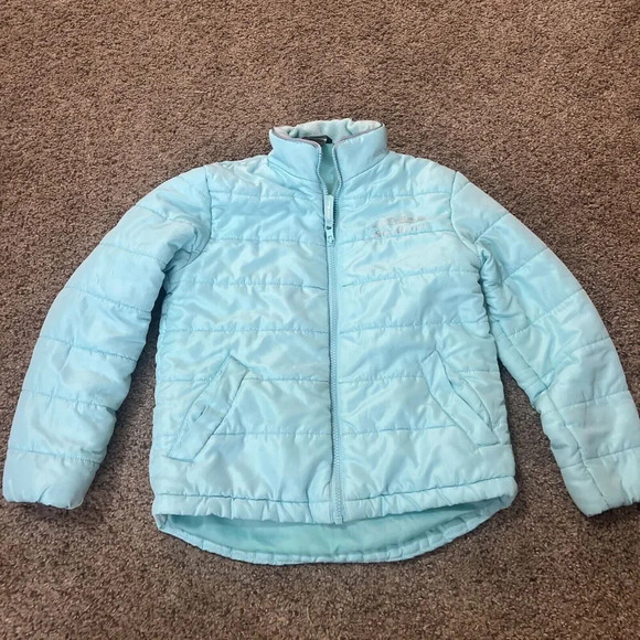 Eddie Bauer Girls Soft Shell Teal Puffer Down Jacket Small 7/8‎ Thermal Winter - Picture 1 of 11